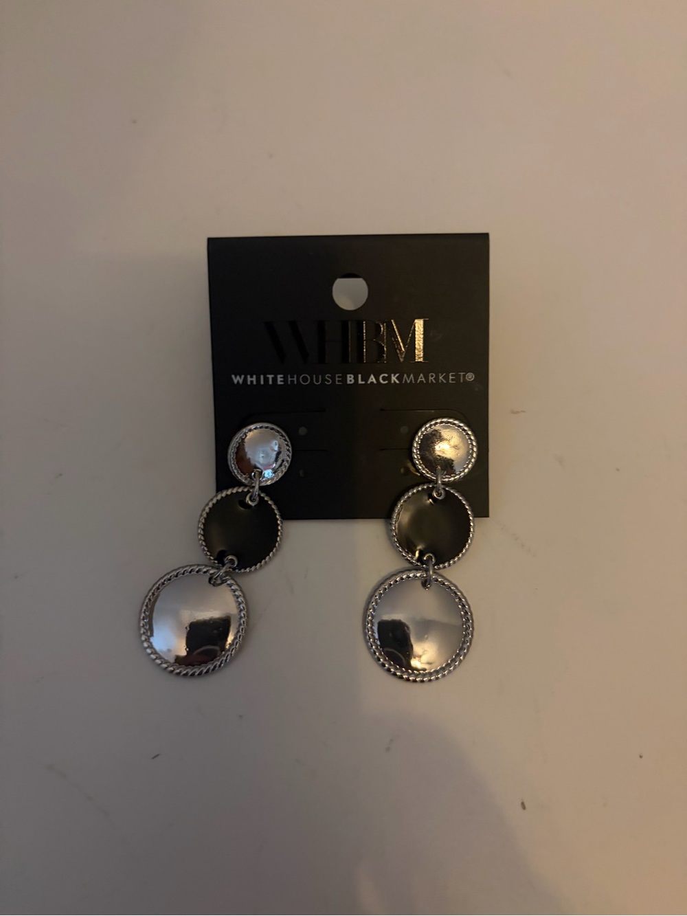 White House Black Market Silver Triple-Drop Disc Earrings NWT